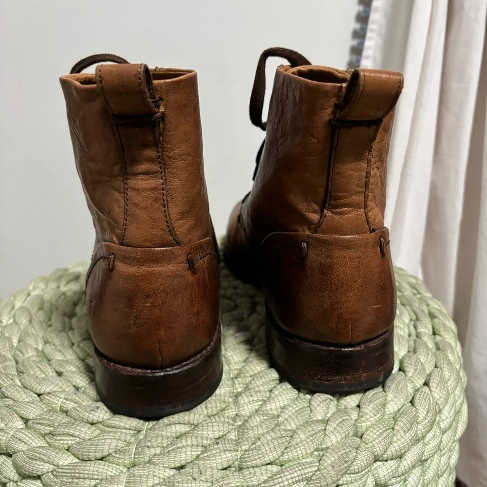 Frye Peyton Lace Up Distressed Brown Cognac Casual Dress Boots